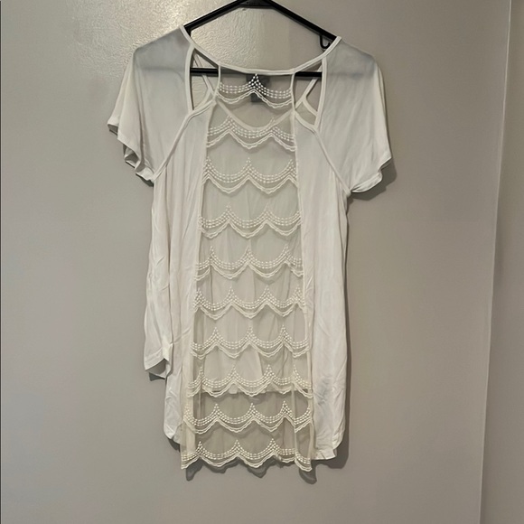 Rue21 Cream Asymmetrical Layered Top Medium with lace back - Picture 6 of 8